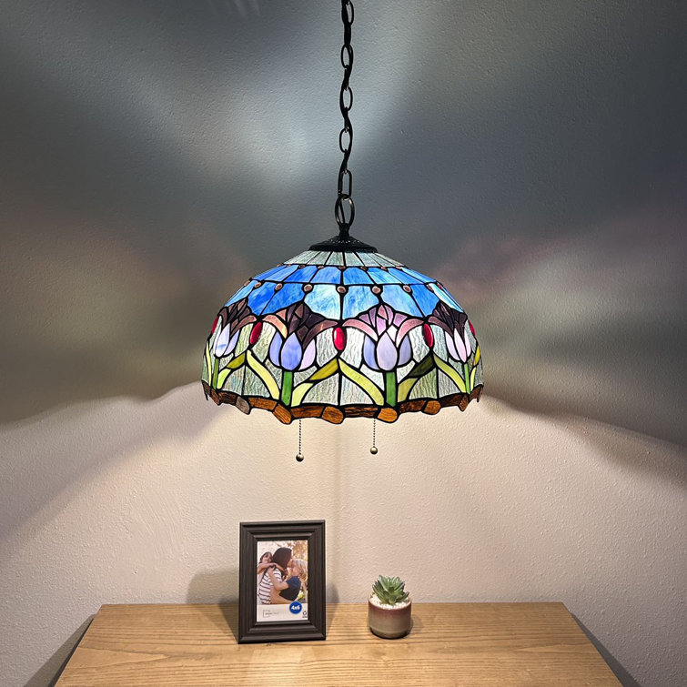 Astoria Grand Pelin Tiffany Hanging Lighting Blue Purple Stained Glass